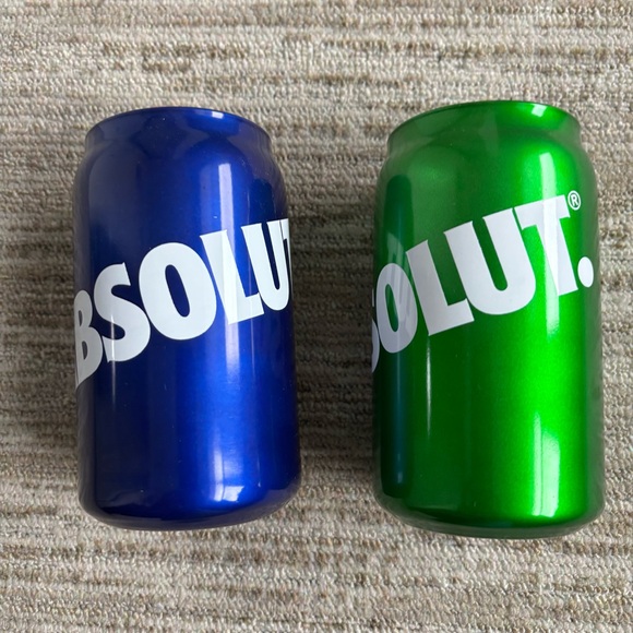 ABSOLUT VODKA NEW BLUE (1) & GREEN (1) GLASS 12 OZ "CAN SHAPED" DRINKING GLASSES - Picture 2 of 12